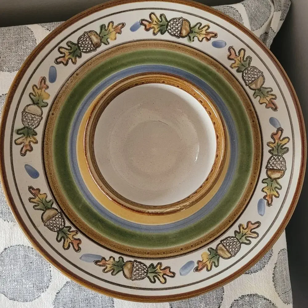 Louisville Stoneware Chip and Dip Platter with Attached Bowl Acorn & Oak Print